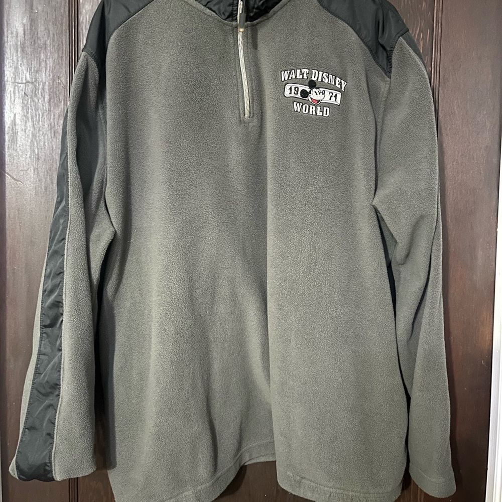 Disney Parks 1971 Mickey Mouse Gray Fleece Pullover Quarter Zip Jacket